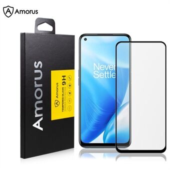 AMORUS Full Glue High Transparency Silk Printing Tempered Glass Film Full Screen Covering Protector for OnePlus Nord N200 5G - Black