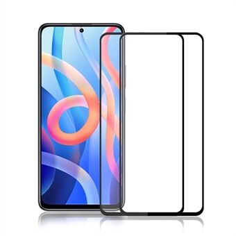 AMORUS 2Pcs/Pack Ultra Clear Full Protection Full Glue Silk Printing Secondary Hardening Tempered Glass Screen Protector for Xiaomi Redmi Note 11 5G / Poco M4 Pro 5G - Black