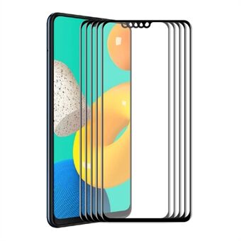 HAT-PRINCE 5Pcs/Set Ultra Clear Full Coverage Full Glue Smooth Feel 6D Silk Printing Tempered Glass Film for Samsung Galaxy M32 4G (Global Version) / (India Version)