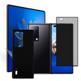 Anti-peep Tempered Glass Front Screen Protector + Full Glue Clear TPU Film + 3D Hot Bending Side Glue Tempered Glass Phone Back Protector for Huawei Mate X2