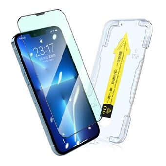 ENKAY for iPhone 13 mini 5.4 inch Silk Printing Anti-blue-ray Film Full Glue Eye Protection Tempered Glass Full Screen Protector with Easy Installation Tool