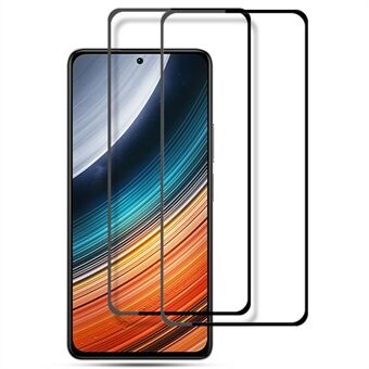 AMORUS 2Pcs / Set For Xiaomi Redmi K40S 5G / Poco F4 5G Full Glue Silk Printing Tempered Glass Screen Protector Secondary Hardening Full Cover Film - Black