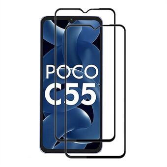 AMORUS 2Pcs For Xiaomi Poco C55 4G Tempered Glass Film Silk Printing Full Glue Phone Full Screen Protector - Black