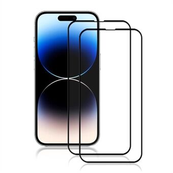 AMORUS 2Pcs For iPhone 15 Pro Max Silk Printing Tempered Glass Film Full Screen Coverage Protector (Full Glue) - Black