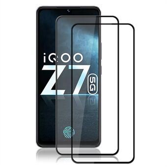 AMORUS 2Pcs For vivo iQOO Z7 5G Silk Printing Full Screen Protector Tempered Glass Full Glue Film - Black