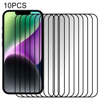 10Pcs Full Glue Full Screen Protector for iPhone 15 Plus , Silk Printing Black Edge Tempered Glass Phone Screen Film