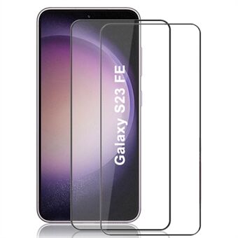 AMORUS 2Pcs HD Clear Screen Protector for Samsung Galaxy S23 FE , Full Glue Tempered Glass Silk Printing Film - Black