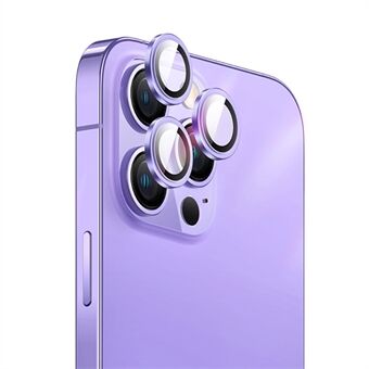 USAMS US-BH818 1 Set Camera Lens Protector for iPhone 14 Pro Max, Full Glue Individual Aluminium Alloy Ring Tempered Glass Decorative Camera Cover - Dark Purple