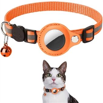 For AirTag PU Leather Case Reflective Pet Collar GPS Tracker Protective Cover with Bell