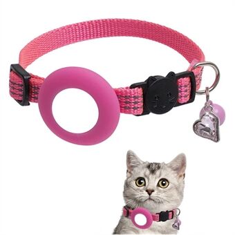 For AirTag Pet Collar GPS Tracker Silicone Protective Cover with Bell and Heart Shape Pendant