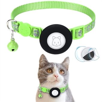 Paw Pattern Reflective Nylon Pet Collar with Silicone Case + Protective Film for AirTag Tracker ST
