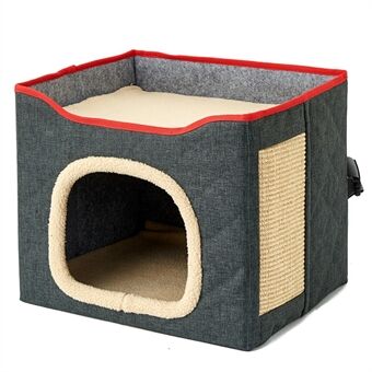 QS-101 Foldable Square Cat Sleeping House Scratcher Design Double Layer Semi-enclosed Kennel Pet Home