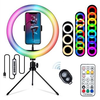 S26-RGB 10-inch RGB LED Ring Light Selfie Photography Fill Light with Phone Holder and Tripod