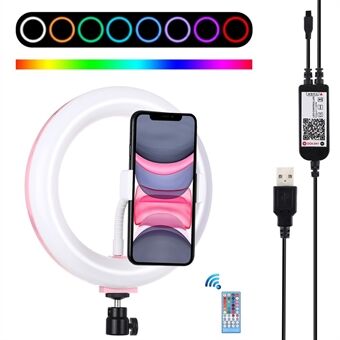 PULUZ PU503 7.9-inch 20cm USB RGB Dimmable Dual Color Temperature LED Vlogging Selfie Photography Video Ring Lights with Phone Clamp