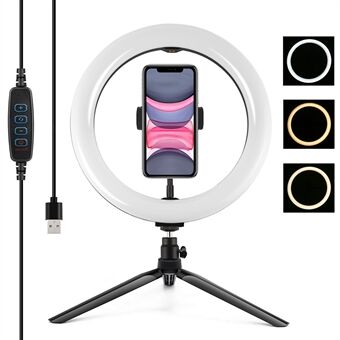 PULUZ PKT3072B 10.2-inch 26cm Dimmable Dual Color Temperature LED Curved Diffuse Light Photography Fill Lights with Phone Clamp and Selfie Remote Control