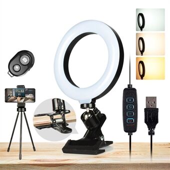 6inch LED Selfie Ring Light with Phone Holder Metal Support Remote Shutter Clamp Mount