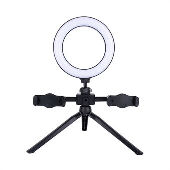 8-inch LED Ring Light Tripod Stand Studio Photo Video Live Broadcast Dimmable Light with Dual Phone Clips and Metal Gimbal