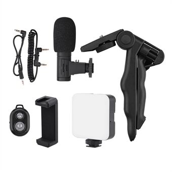 5 in 1 Desktop Tripod Adjustable Fill Light Microphone Phone Holder with Remote Shutter Controller Vlog Shooting Kit