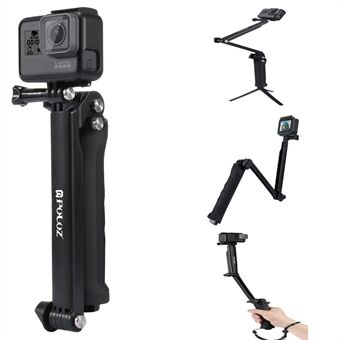 PULUZ 3-Way Grip Foldable Multi-functional Selfie-stick Extension Monopod with Tripod for GoPro New Hero/Hero7/6/5/5 Session/4 Session/4/3+/3/2/1 DJI Osmo Action Xiaoyi