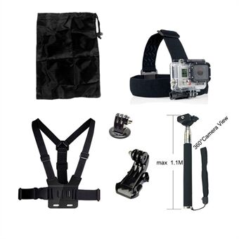 6 in 1 Accessories Kit with Chest Belt, Headstrap, Extendable Self-timer Monopod for GoPro Hero 4/3+/3/2/1 SJ4000/5000/6000/Xiaomi Yi