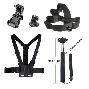 5 in 1 Accessories Kit with Chest Belt, Extendable Self-timer Monopod, Headstrap for GoPro Hero 4/3+/3/2/1 SJ4000/5000/6000/Xiaomi Yi
