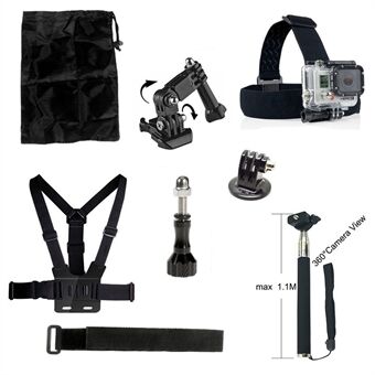AT203 8-in-1 Gopro Accessories Kit with Chest Belt, Headstrap and Monopod for GoPro HERO 4 3+ 3 2 1 Xiaomi Yi