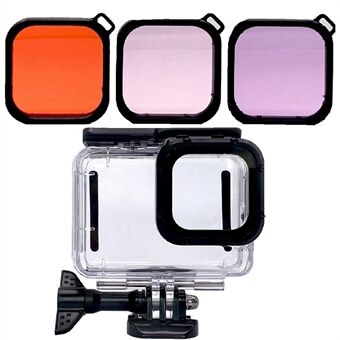 AT1156 Waterproof Camera Diving Case + Red/Pink/Purple Diving Filter Set for GOPRO HERO9 Black