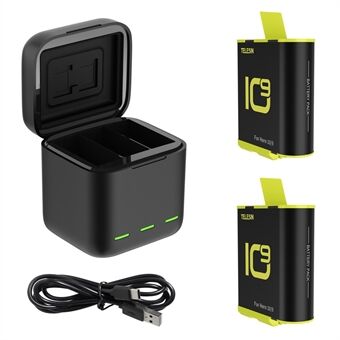 TELESIN GP-BNC-901 For GoPro Hero 9/10 3-Slot Battery Quick Charger Batteries Storage Carrying Box with 2 Batteries