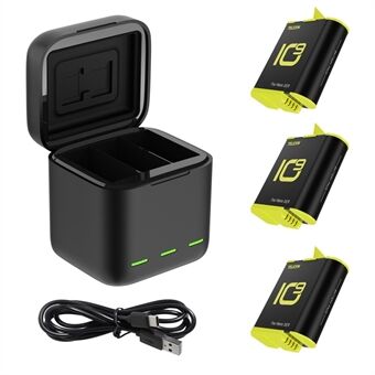 TELESIN GP-BNC-902-B For GoPro Hero 9/10 3-Slot Battery Fast Charging Box Camera Batteries Storage Carrying Case with 3 Batteries