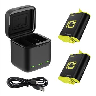 TELESIN GP-BNC-901-B For GoPro Hero 9/10 3-Slot Battery Charger Case Quick Charging Batteries Storage Carrying Box with 2 Batteries