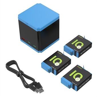 SHEINGKA For GoPro Hero 10 / 9 Multi-protection Fast Charger Set (3 Batteries+1 Type-C Cable+1 Storage Charging Box)