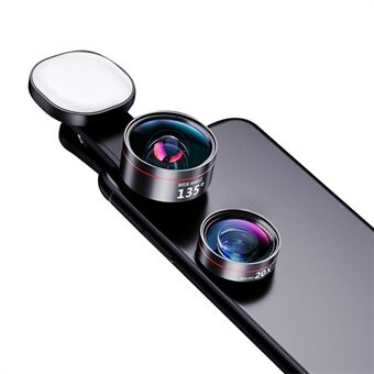 XIAOTIAN Professional Cell Phone Lens External HD Camera Lens Ultra-Clear Lens Set with Ultra-Wide Angle, Macro, Fill Light