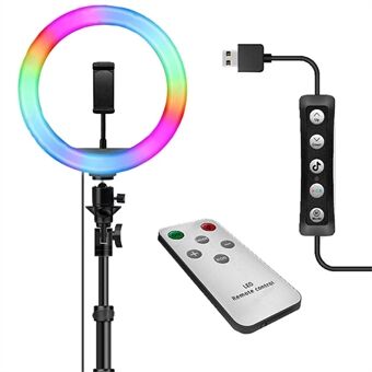 JY260Z 10 Inch Adjustable RGB Ring Selfie Light Rotating Video Fill Light with Phone Clamp for Live-stream Photography (without Tripod)