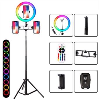 SD-5354 160cm Telescopic Tripod Remote Control 10 inch Photography RGB Ring Fill Light with 3 Phone Position Design and Bluetooth Remote Controller