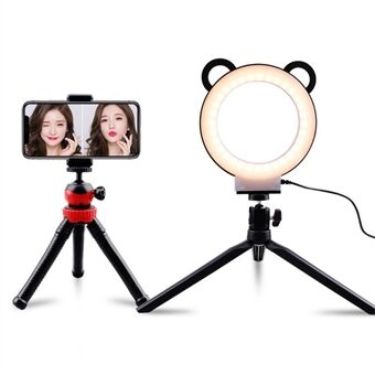 6 inch Cartoon Panda Design USB Ring Fill Light Live Streaming Desktop Photography Lamp with 2 Tripods