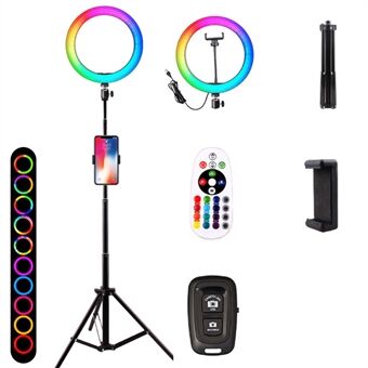 SD-5354 160cm Telescopic Tripod+Remote Control+10 inch Photography Live Streaming USB RGB Ring Fill Light with Phone Clip and Bluetooth Remote Controller