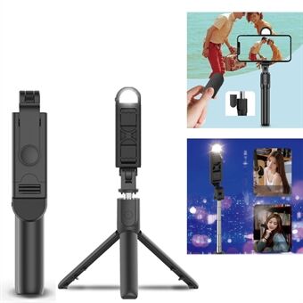 S05-S 2 in 1 Bluetooth Selfie Stick Built-in Remote Control Folding Tripod with Fill Light for Vlogging Photography