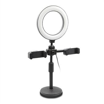 A-05 6-Inch Video Light LED Ring Fill Light Stand with 2 Phone Clamps for Webcam Online Teaching Live