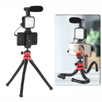 KIT-04LM Phone Video Shooting Kit Octopus Tripod with Microphone Phone Holder Fill Light Vlogging Kit