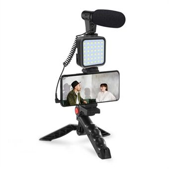 KIT-01LM Livestram Tripods Stand Fill Light + Microphone + Tripod Set for Video Meeting/Outdoor Live Streaming/Vlog