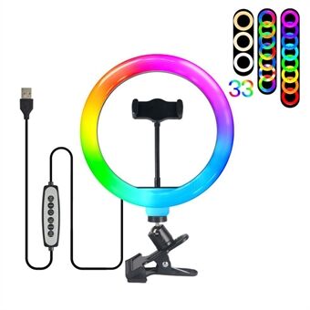 10 Inch RGB LED Video Light 360-degree Rotating Selfie Ring Light Desktop Live-stream Photography Fill Lamp with Clamp