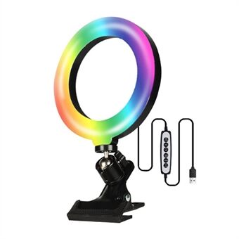 6 Inch RGB LED Video Light 360-degree Rotating Selfie Ring Light Desktop Live-stream Photography Fill Lamp with Clamp