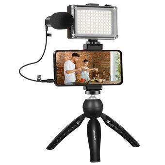 PULUZ PKT3132B Phone Holder Tripod Video Recording Stand Kit with Fill Light Microphone