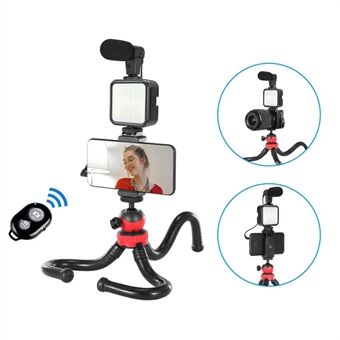 KIT-04LM Condenser Microphone with Tripod LED Fill Light Mobile Phone Holder for Interview Live Recording
