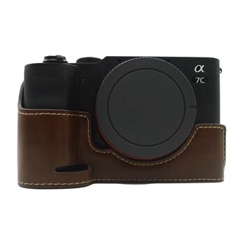 For Sony A7C PU Leather Camera Cover Half Protective Bottom Case with Battery Opening Design