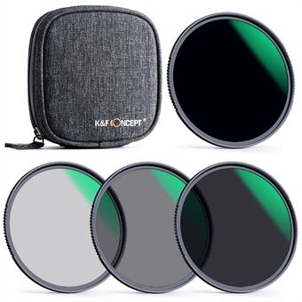 K&F CONCEPT 4Pcs / Set 82mm Multi-Layer Coated Filter Kit for Camera Lenses ND4 ND8 ND64 ND1000 Filters with Storage Bag