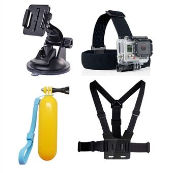 4 in 1 GoPro Accessories Kit Chest Belt + Headstrap + Floating Bobber + Windshield Suction Cup Mount for GoPro Hero 4/3+/3/2/1 SJ4000 Xiaomi Yi