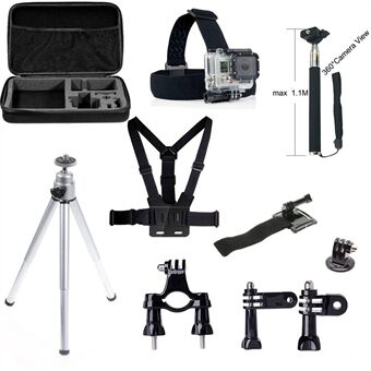 10 in 1 Gopro Accessories Set with Chest Belt, Headstrap and Tripod for GoPro Hero 4/3+/3/2/1 SJ4000/SJ5000/SJ6000 Xiaomi Yi