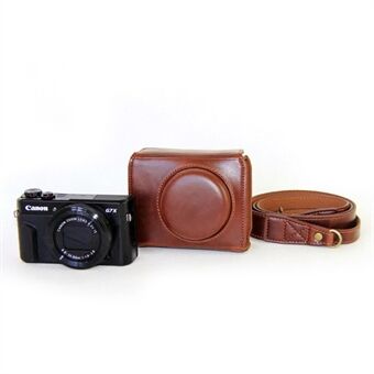 PU Leather Camera Protective Pouch + Strap for Canon PowerShot G7X MarkII Digital Camera