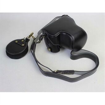 Split Leather Protective Bag + Strap + Camera Lens Bag for Canon EOS M6 (15-45mm)